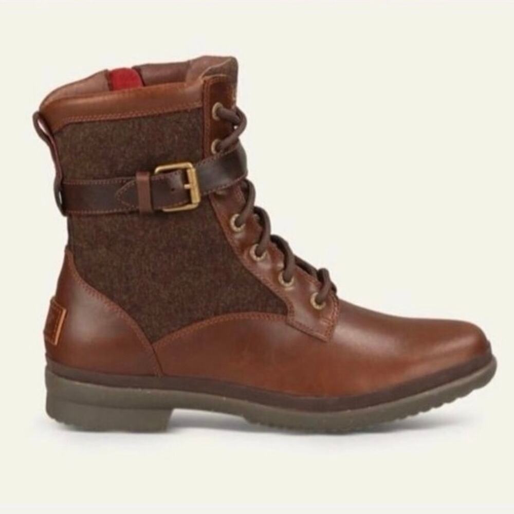 UGG Kesey Waterproof Brown Leather Combat Insulated Boots Womens 6 Lace Up